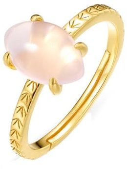 Bague Or -ANAZOZ Bague Argent Réglable Femme, Plaqué Or 10 Carats, Orné de Quartz Rose Œuf, Bijoux Élégance Fantaisie