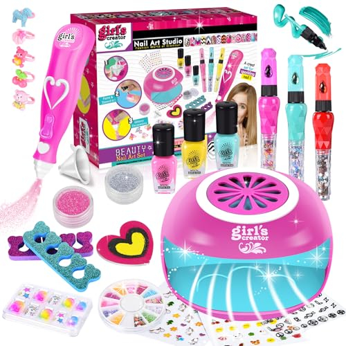 Herefun Set Unghie Bambini Kit, Unghie Bambina, Smalti per Unghie Kit con Unghie Asciuga, Kit Smalto per Unghie Bambina, Unghie Compleanno Gioco Regalo per Bambina Ragazza 5 6 7 8 9 Anni