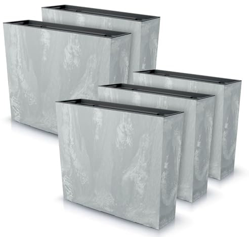IMJ-Global Lot de 5 pots à fleurs rectangulaires Urbi Square Case Beton Effect en plastique 58 x 18 x 49,8 cm pour intérieur extérieur gris clair 44 litres design moderne