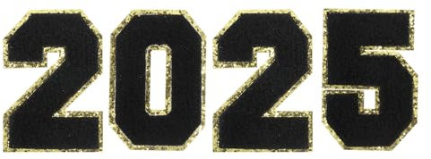 sourcing map 4pcs Glitters Chenille Number Patches 8 cm / 3 Inch Iron-On Embroidery Numbers for Team Uniforms Sports T-Shirts Hats Bags (Black, Number 2025)