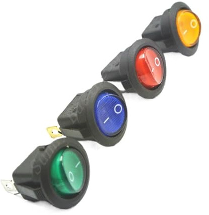 4PCS 3 pin 6.3mm terminals 12V 24V 220V LED illuminated Car button light push button Switch ON/OFF Round Rocker Switch(Red,24V)