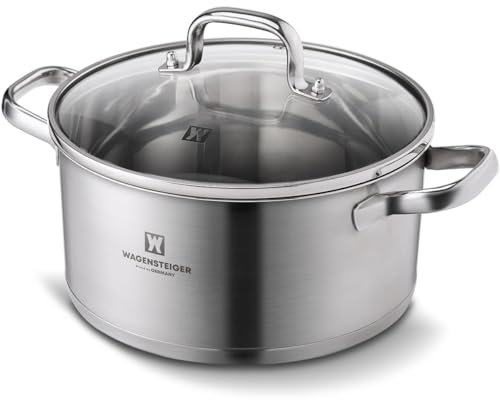 WAGENSTEIGER 3.78-Quart Stainless Steel Stock Pot with Tempered Glass Lid, 3-Ply Construction, Ergonomic Handles, Compatible with All Cooktops, BPA Free (8.46 Diameter)