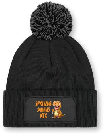 Prozente Momente Spritzus Saufus Rex - Beanie mit Bommel | Strickmütze | Wollmütze | Beanie mit Druck | lustige Sprüche | Apres-Ski | Winter | Schwarz