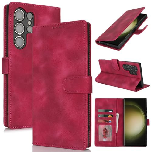Zouzt for Samsung Galaxy S23 Ultra Wallet Case with Card Holder Premium PU Leather Flip Folio Magnetic Stand Shockproof Protective Phone Cover for Samsung Galaxy S23 Ultra, Vintage Grape Red
