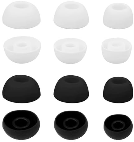 12 Stück Ersatz Ohrstöpsel,Silikon Ear Buds Set, Ohrhörer Ersatzstöpsel aus Silikon, Ersatzpolster Ohrpolster Kopfhörer Aufsätze, Kompatibel mit den meisten in-Ear Kopfhörer (A:Schwarz-weiß)