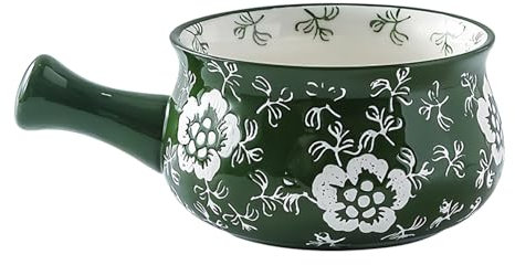 Dowbom Ciotola per zuppa con manico, 500 ml, ciotola per zuppa di cipolle, adatta al forno a microonde, (verde)