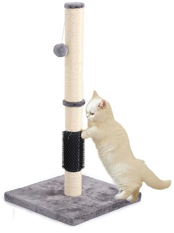 HHENGYISOUL Griffoir pour chat en corde de sisal avec base renforcée et boule pendante - 80 cm de hauteur - Avec brosse - Gris