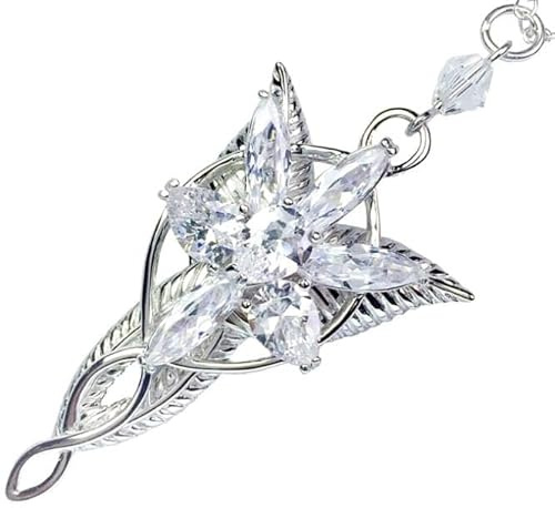 EDIBAZZAR Silberne Stern Halskette Arwen inspiriert, Mystische Damenkette mit Stern Anhänger 3 x 5 cm, Eleganter Silberschmuck, Zarte Kette 48 cm + 5 cm Verlängerung, Geschenkidee für Frauen