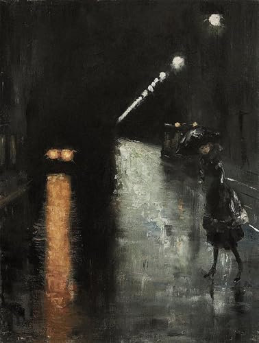 IPLUPJDY Kunstdruck Leinwand Bilder Moderne Druck Leinwand Malerei Nächtliche Straßenszene Berlin Leipziger Straße von Lesser Ury Leinwanddruck Malerei für Wanddekoration 60x90cm
