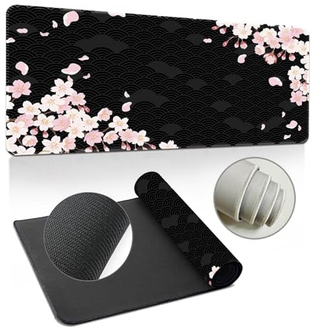 Hearda 3D Tapis de Souris XXL/XL/L, Sakura Japonais Tapis de Souris Gamer, Tapis Souris avec Bords Cousus, Tapis de Souris en Base Antidérapante,Convient pour Gaming (Noir,700x300x3mm)