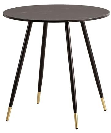 Wohnling Esszimmertisch 75x75x76 cm Marmor-Optik Schwarz Esstisch Modern, Küchentisch mit Metallbeinen, Kleiner Speisetisch Esszimmer Rund