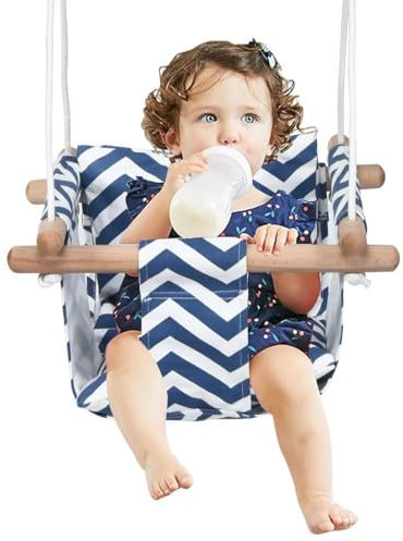 The Magic Toy Shop Adjustable Baby Swing Seat – Soft Cotton Canvas Seat – Portable & Secure Hanging Toddler Swing Chair for Indoor & Outdoor Fun - Great for Bedrooms, Doorways, & Frames
