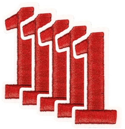 QUARKZMAN 10 Stk. Zahlen Patches 6cm Höhe Nummer 1 Gestickte Dekorative Reparatur-Patches zum Aufbügeln/Nähen von Stickerei-Applikationen für Dekor Kleidung Schuhe DIY Basteln, Rot