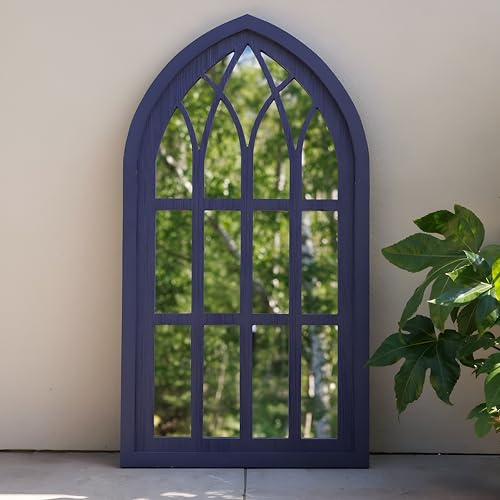 Primrose Gothic Window Garden Mirror Illusion Arched Blue Wooden Glass 110cm
