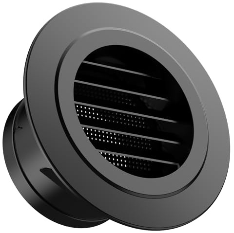 Hon&Guan Ø 100 mm Rejilla de Ventilación Redonda, Rejilla de Ventilación de Plástico ABS Negro, Rejilla de Extracción de Aire, con Mosquitera, para Garaje, Baño, Cocina, Secadora, Sótano