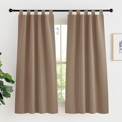 KGORGE Blickdichte Scheibengardinen Küche Modern Schlaufenvorhang Kurz | Cappuccino, H150 x B90 cm, Schlaufenschal 2er Set, Thermovorhang Hitzeschutz, Verdunkelung, Sonnenschutz, für Schafzimmer