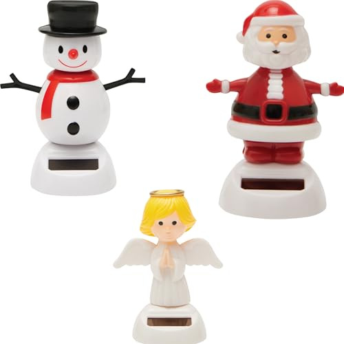 3ER SET WEIHNACHTLICHE SOLAR-WACKELFIGUREN – Weihnachtsmann, Christkind & Schneemann | Dekorative Figuren mit Solar-Wackelmechanik | Weihnachtsdeko für Auto, Büro & Zuhause | ca. 6 × 6,8 × 10,2 cm