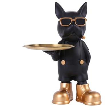 Cenei Bulldog Statue Desk Tray Desk Keychain Desktop Art Tray for Desk Decoration Cowboy French Bulldog (Black)