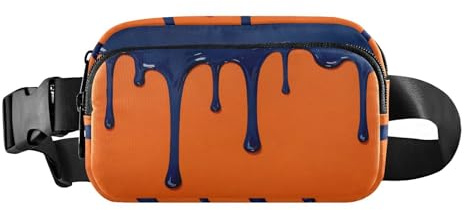 Dunkelblaue Drip Paint on Orange Fashion Waist Pack Crossbody Bag für Damen Herren Teenager Große Kapazität Bauchtasche Gürtel mit verstellbarem Gurt für