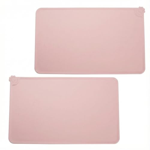 2 Pcs Dog Cat Mats for Food Bowls (48x30CM, Pink) | Waterproof Silicone Pet Feeding Mat for Dogs and Cats, Non-slip Pet Food Mat for Cats, Feeding Mats for Dogs with High Lips