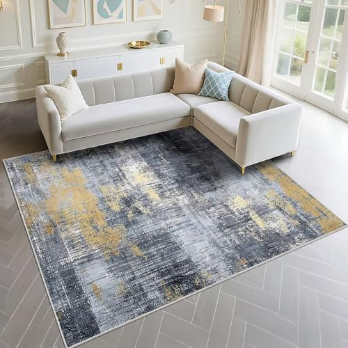 DJHWWD Teppich Waschmaschine Non Slip 90x190cm, Grau Blaue Retro abstrakte Design für den Flur Außenbalkon