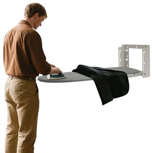 QUIOTUIR Table à Repasser Murale Pliable 3 Niveaux Hauteur Réglable | Planche à Repasser Gain de Place pour Petits Espaces Charge 15kg Stable en Fer et Acier Housse Résistante à Chaleur 91x30cm