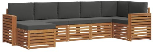vidaXL Sofagarnituren 7 pcs Natur und Anthrazit Massivholz Akazie, Moderner Garten-Sofa, Robustes Lounge-Set, stylische Möbel für gemütliches Terrassen-Sitzen