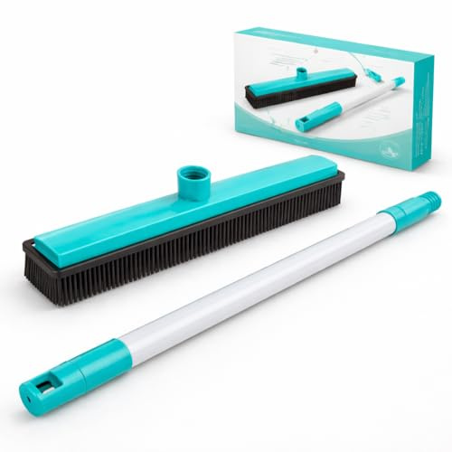 Scopa in Silicone Elettrostatica COMPRESO di Manico - Cattura Polvere e Peli Animali - Setole Flessibili per Tappeti, Divani e Pavimenti - Lavabile e Igienica - Ideale per Casa e Auto