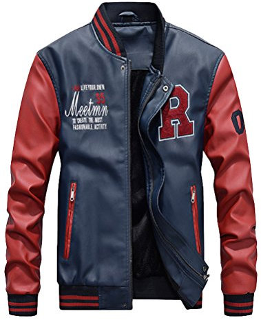 Vogstyle Hommes Vest Casuel Cuir PU Teddy Baseball Blouson avec Doublure Jackets Bleu foncé M