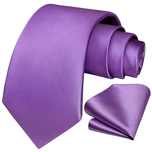 HISDERN Cravatta Uomo Viola Cravatte Seta Tinta Unita per Uomo Set da Sposa Classico con Cravatta Fazzoletto da Taschino