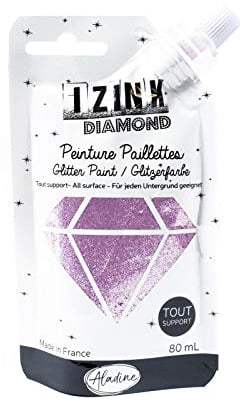 Aladine - Izink Diamond - Peinture Pailletée - Ultra Concentrée en Paillettes - Décoration Tout Support - DIY et Loisirs Créatifs - Made in France - Gourde Souple 80 ml - Rose Pastel