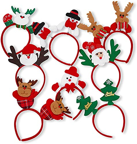 THE TWIDDLERS 8 Weihnachtliche Haarreifen, Rentiergeweihe & Kopfschmuck für Kinder und Erwachsene, Schneemann, Tannenbaum & Weihnachtsmann Kopfbedeckung, Rentier Haarreif, Haarreif Weihnachten - 30cm