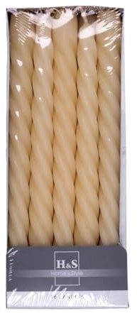 DONAU HOME Lot de 10 bougies à tige lisses, crèmes, beiges, 24 x Ø 2,2 cm, non parfumées, bougies de table torsadées, durée de combustion de 7 heures, pour chandelier, style baroque