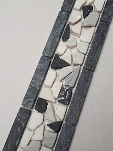 Frise mosaïque pour plinthes - Gris et blanc - 30 x 7,5 cm - En pierre naturelle - Carrelage Bianco Carrara Douche B212