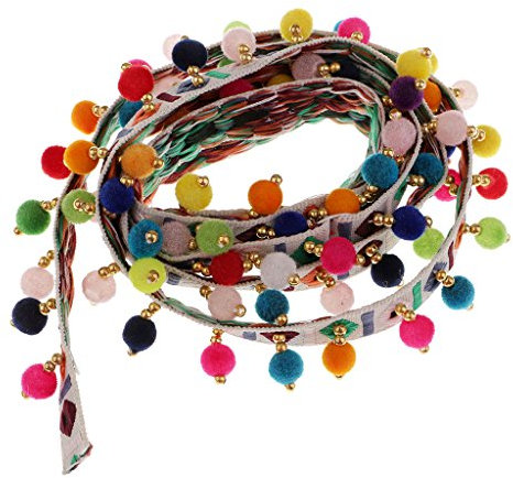 sharprepublic 91cm Pomponborte Bommelborte Fransenbänder Pompons Band Regenbogen zum Basteln & Nähen Deko - Weiß
