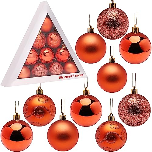 Christmas Concepts® Pack of 10-60mm (2.4) Christmas Tree Baubles - Shiny, Matte & Glitter Decorated Baubles (Coral)
