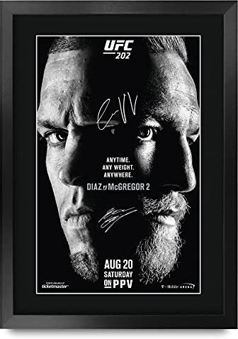 HWC Trading A3 FR UFC 202 Programm Poster Conor McGregor Nate Diaz signiertes Geschenk gerahmt A3 gedrucktes Autogramm MMA Wrestling Geschenke Druck Foto Bild Display
