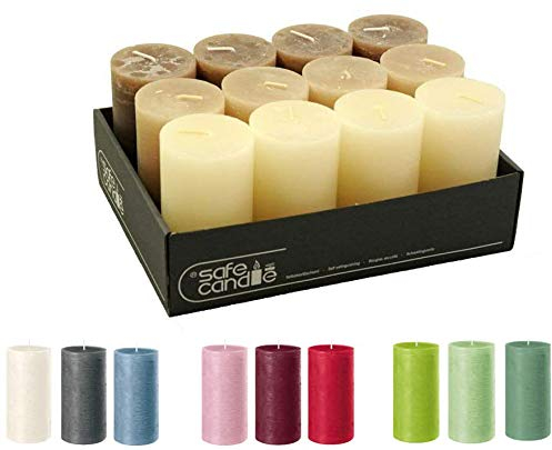 Rustikale Stumpenkerzen – 12 Stück - Wachskerzen/Rustickerzen/Adventskerzen Weihnachten (Nature Color-Mix, Standard: Höhe 11cm / Ø 6cm)