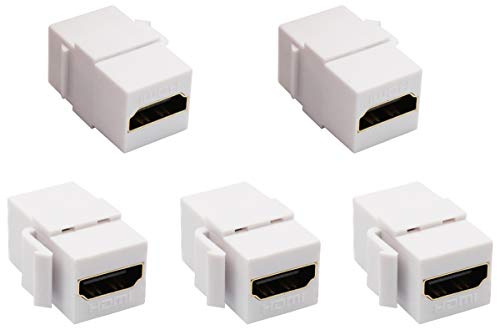 AAOTOKK 4K HDMI Acoplador Keystone, Chapado en Oro HDMI Keystone Hembra a Hembra Jack Insert 3D 4K Audio Video Acoplador para Placa de Pared(Blanco/5 Unidades)