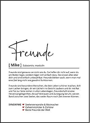 Freunde Definition, Personalisiertes Poster, Geschenk Freund Freundin Freundschaft, Geburtstag, Weihnachten, Danke sagen