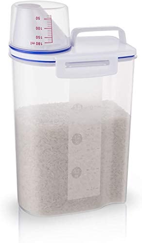 TBMax 2L/5L Food Storage Container, Small Portable Rice Container with Measuring Cup, BPA-Free Plastic Cereal Storage Container with Pour Spout for Kitchen Cabinet, 2Liter