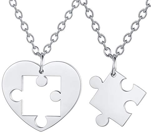 FaithHeart Silver Puzzle Matching Necklace for Lovers Set of 2 Pieces Romantic Heart Puzzle Pendant Jewellery for Eternal Love