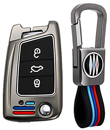 Happyit Custodia per chiave auto in lega di zinco per Volkswagen VW Golf 7 MK7 Tiguan MK2 Skoda Octavia A7 Kodiaq 3 pulsanti impermeabile a 360° (colore opaco), Colore opaco