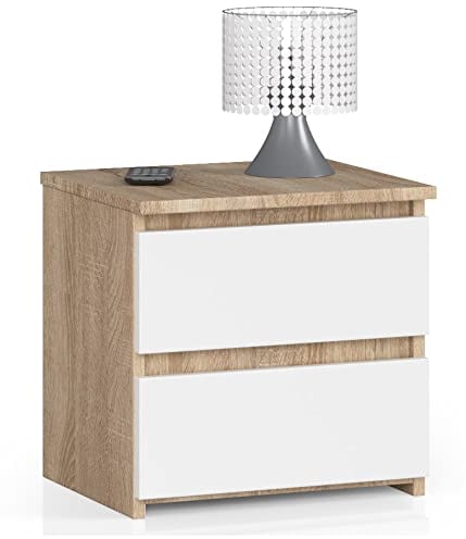 AKORD | Kommode Set 2 Schubladen Sideboard Mehrzweckschrank Schrank | Schreibtisch | ecktisch | Eck Schreibtisch für Home Office | Einfache Montage | 40x40x35 | Sonoma Eiche & Weiß Front