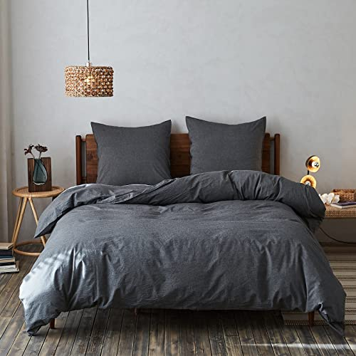 Simple&Opulence Bettwäsche Set -100% Gewaschene Baumwolle Weiche und Angenehme Schlafkomfort - ÖkoTex Zertifiziert Bettbezug & Kissenbezügen (155x220cm, Anthrazit)