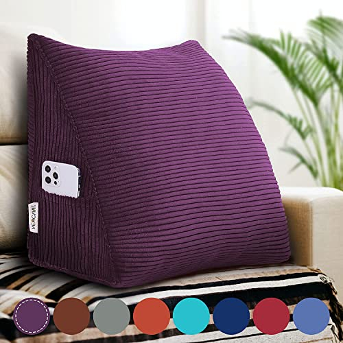 VERCART Rückenkissen Keilkissen Rückenlehne Kissen für Bett Sofa Kopfteil Gepolstert Bettkissen Wandkissen Sofakissen Groß Rueckenkissen Couchkissen Dekokissen Kordsamt Lila 45cm