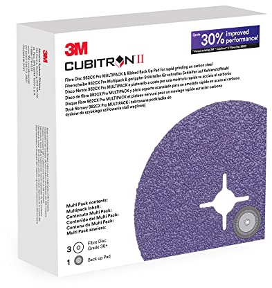 3M Cubitron II Faserscheibe 982CX Pro, 36+, Schlitzscheibe mit geriffeltem Backup-Pad, 115 mm