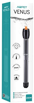 AQPET VENUS Riscaldatore Termoriscaldatore per Acquario in vetro Infrangibile Termostato regolabile, 200 Watt Lunghezza 36 cm