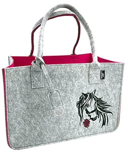 camolo Filztasche Horse Große Einkaufstasche 40x27x27cm Aufbewahrungstasche Kaminholztasche Filz Tasche Shopping-Bag Mit Tragegriff (HORSE Pink)