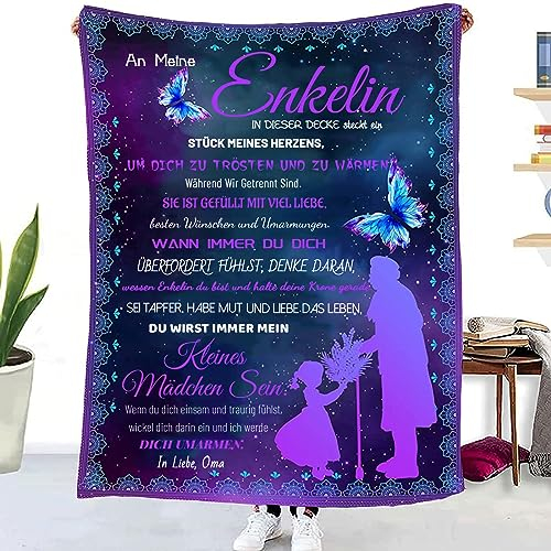 WJMSDK Personalisierte Decke Geschenke Für Enkelin von Oma, Kuscheldecke An Meine Enkelin von Oma, 18 Geburtstag Mädchen, Witziges Weihnachten Abschluss-Geschenke